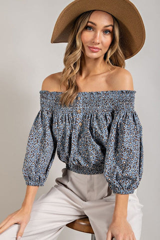 Animal Print Smocked Off the Shoulder Top *Online Only* - Premium  from eesome - Just $42.63! Shop now 