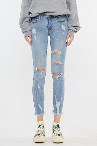 Mid Rise Distressed Ankle Skinny Jeans - Premium  at Lonnys NY - Just $75! Shop Womens clothing now 