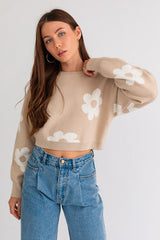 LONG SLEEVE CROP SWEATER WITH DAISY PATTERN *Online Only* - Premium  from LE LIS - Just $64.58! Shop now at Lonnys NY