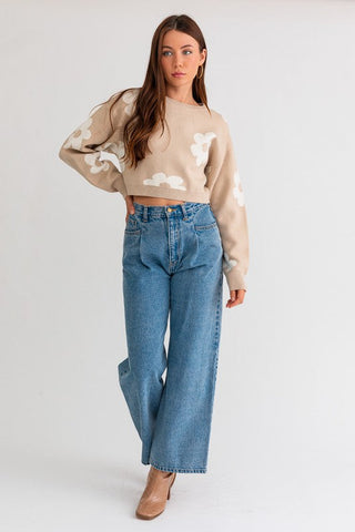 Long Sleeve Crop Sweater with Daisy Pattern  * Online Only* - Premium  from LE LIS - Just $78! Shop now 
