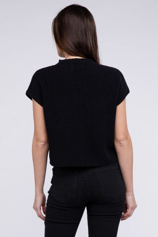 Mock Neck Short Sleeve Cropped Sweater  *Online Only* - Premium  at Lonnys NY - Just $35! Shop Womens clothing now 