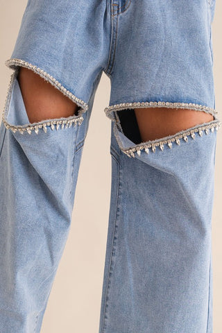 Cut Front Rhinestone Jeans *Online Only* - Premium clothing at Lonnys NY - Just $85! Shop Womens clothing now 