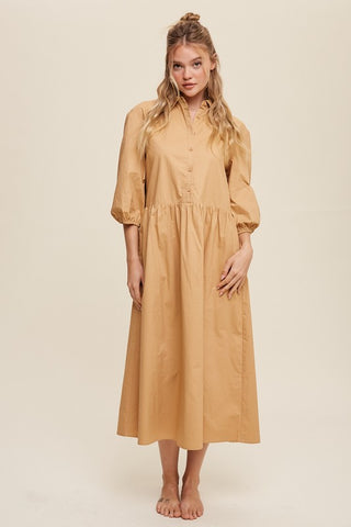 Button Front Puff Sleeve Baby doll Maxi Dress *Online Only* - Premium dresses at Lonnys NY - Just $83! Shop Womens clothing now 