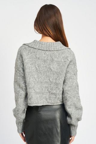 COLLARED CABLEKNIT BOXY SWEATER  *Online Only* - Premium Shirts & Tops from Emory Park - Just $80! Shop now 