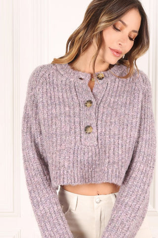 Melange Half Button Sweater *Online Only* - Premium clothing at Lonnys NY - Just $48! Shop Womens clothing now 