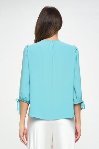 Solid V neck Top with Self Tie Sleeves - Premium  at Lonnys NY - Just $75! Shop Womens clothing now 