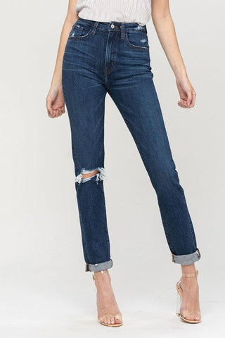 Distressed Roll Up Stretch Mom Jeans - Premium  at Lonnys NY - Just $75! Shop Womens clothing now 