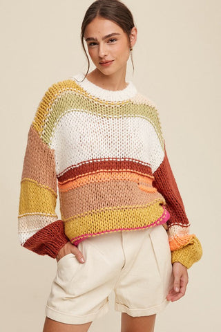 Open Mixed Knit Slouchy Hand Crochet Sweater  *Online Only* - Premium  at Lonnys NY - Just $120! Shop Womens clothing now 
