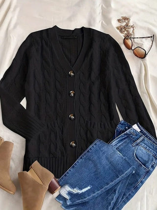 Cable knit button cardigan with pocket *Online Only* - Premium  at Lonnys NY - Just $56.85! Shop Womens clothing now 