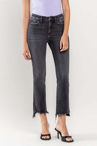 High Rise Raw Hem Crop Flare Jeans *Online Only* - Premium clothing at Lonnys NY - Just $90! Shop Womens clothing now 