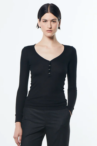 Enza Costa Cashmere Tencel Baby Rib Henley - Premium Shirts & Tops at Lonnys NY - Just $225! Shop Womens clothing now 