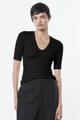 Enza Costa Textured Knit Half Sleeve U Neck - Premium Shirts & Tops at Lonnys NY - Just $145! Shop Womens clothing now 