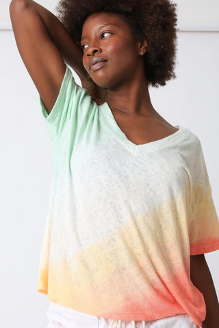 Electric & Rose Chase Slub V-Neck Tee - Watermelon Ombré - Premium Shirts & Tops from Electric & Rose - Just $158! Shop now 