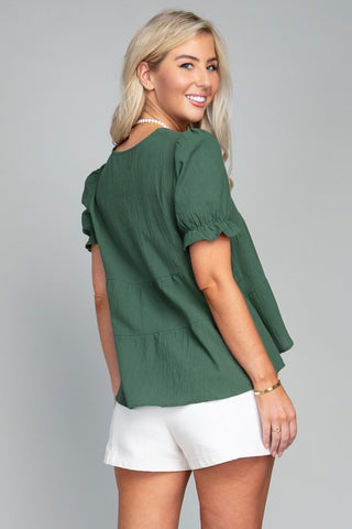 Button Front Puff Sleeve Blouse  *Online Only* - Premium  from Nuvi Apparel - Just $40! Shop now 