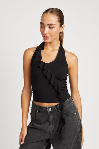 RUFFLED HALTER TOP *Online Only* - Premium  at Lonnys NY - Just $42.25! Shop Womens clothing now 