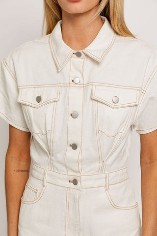 Short Sleeve Denim Romper  * Online Only* - Premium romper at Lonnys NY - Just $90! Shop Womens clothing now 