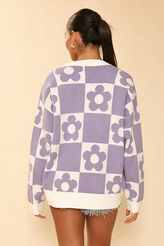 Checkered flower knit cardigan *Online Only* - Premium  from Miss Sparkling - Just $64.68! Shop now 