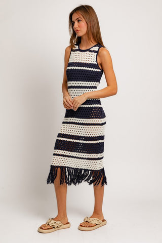 Sleeveless Crochet Effect Sweater Dress *Online Only* - Premium clothing at Lonnys NY - Just $65! Shop Womens clothing now 
