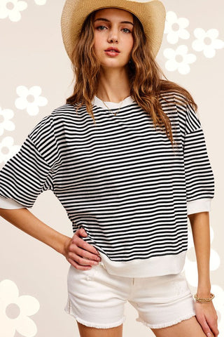 Crew Neck Stripe Short Sleeve Top*Online Only* - Premium tops at Lonnys NY - Just $45! Shop Womens clothing now 