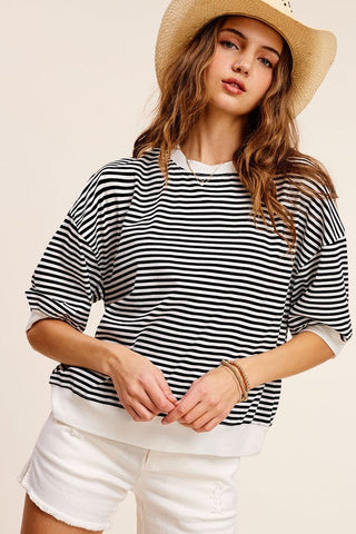 Crew Neck Stripe Short Sleeve Top*Online Only* - Premium tops at Lonnys NY - Just $45! Shop Womens clothing now 