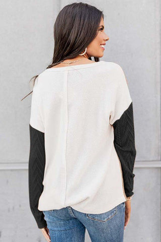 Cable knit color block round neck sweater *Online Only* - Premium sweaters at Lonnys NY - Just $52! Shop Womens clothing now 