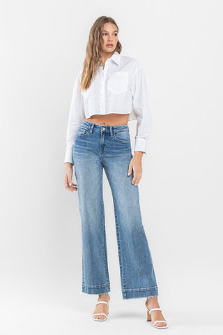 High Rise Wide Leg Jeans with Trouser Hem *Online Only* - Premium clothing at Lonnys NY - Just $98! Shop Womens clothing now 