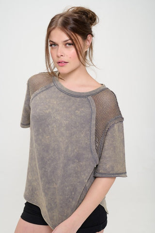 Fishnet Shoulder T-Shirt *Online Only* - Premium clothing at Lonnys NY - Just $85! Shop Womens clothing now 