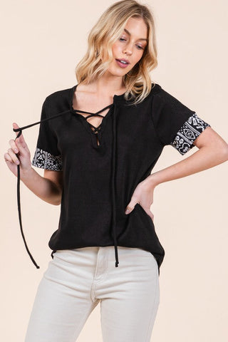Tie Front Short Sleeve Top  *Online Only* - Premium  at Lonnys NY - Just $45! Shop Womens clothing now 