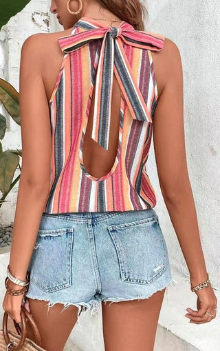 Striped halter neck blouse *Online Only* - Premium clothing at Lonnys NY - Just $49! Shop Womens clothing now 