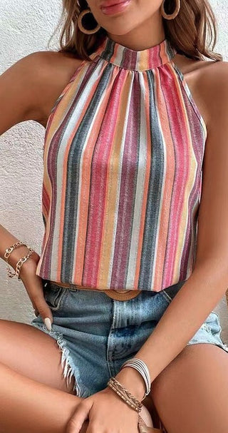 Striped halter neck blouse *Online Only* - Premium clothing at Lonnys NY - Just $49! Shop Womens clothing now 