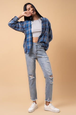 Distressed Girlfriend Jeans *Online Only* - Premium clothing at Lonnys NY - Just $88! Shop Womens clothing now 