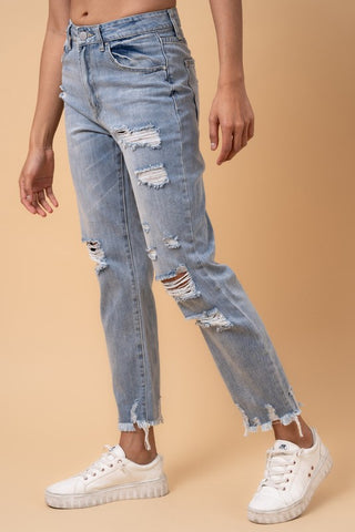 Distressed Girlfriend Jeans *Online Only* - Premium clothing at Lonnys NY - Just $88! Shop Womens clothing now 