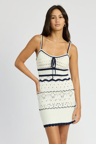 Contrasted Crochet Mini Dress *Online Only* - Premium dress at Lonnys NY - Just $65! Shop Womens clothing now 