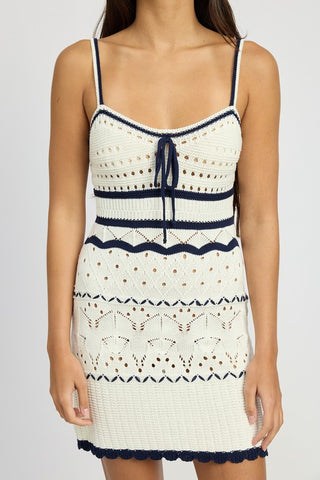 Contrasted Crochet Mini Dress *Online Only* - Premium dress at Lonnys NY - Just $65! Shop Womens clothing now 