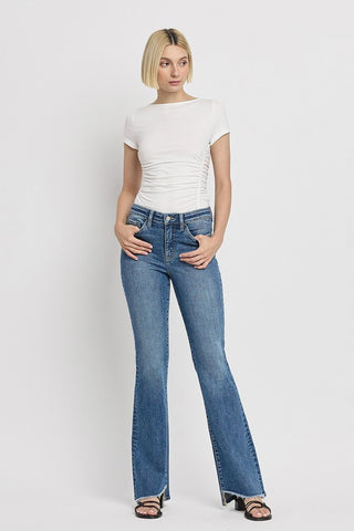 High Rise Slant Hem Flare Jeans *Online Only* - Premium clothing at Lonnys NY - Just $84! Shop Womens clothing now 