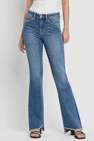 High Rise Slant Hem Flare Jeans *Online Only* - Premium clothing at Lonnys NY - Just $84! Shop Womens clothing now 