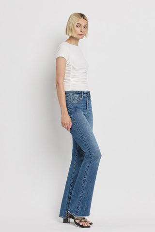 High Rise Slant Hem Flare Jeans *Online Only* - Premium clothing at Lonnys NY - Just $84! Shop Womens clothing now 