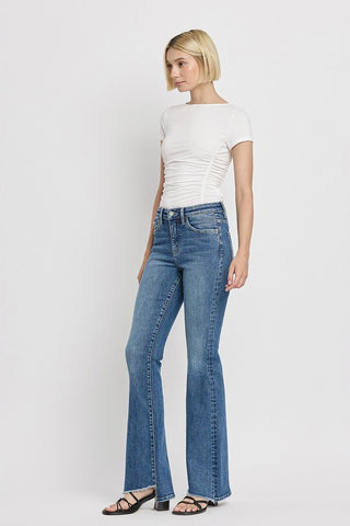 High Rise Slant Hem Flare Jeans *Online Only* - Premium clothing at Lonnys NY - Just $84! Shop Womens clothing now 