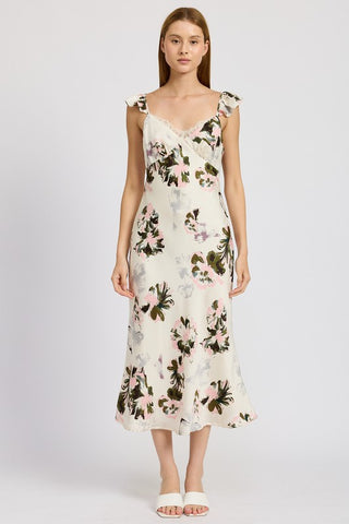 Floral Midi Dress With Lace Detail *Online Only* - Premium dresses at Lonnys NY - Just $92.63! Shop Womens clothing now 