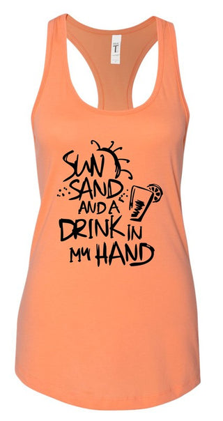 Sun Sand and a Drink in Hand Summer Graphic Tank *Online Only* - Premium clothing at Lonnys NY - Just $36! Shop Womens clothing now 