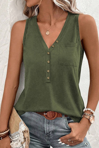Half Button V Neck Tank Top *Online Only* - Premium Shirts & Tops at Lonnys NY - Just $59! Shop Womens clothing now 
