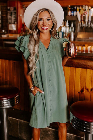 Ruffle Sleeve V Neck Frilled Shift Dress *Online Only* - Premium clothing at Lonnys NY - Just $80! Shop Womens clothing now 