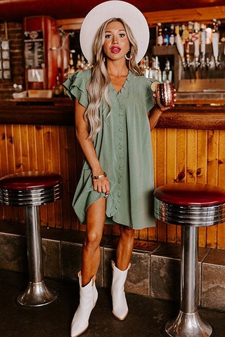 Ruffle Sleeve V Neck Frilled Shift Dress *Online Only* - Premium clothing at Lonnys NY - Just $80! Shop Womens clothing now 