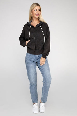 Acid Wash Fleece Cropped Zip-Up Hoodie *Online Only* - Premium sweatshirt at Lonnys NY - Just $48! Shop Womens clothing now 
