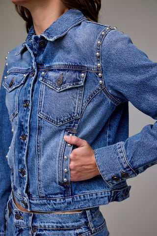 Hidden Pearl Embellished Trucker Jacket