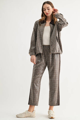 2877 Catelyn Sequin Plaid Pull-On Ankle Pants