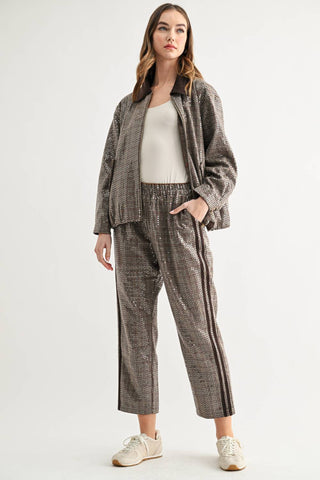 2877 Catelyn Sequin Plaid Pull-On Ankle Pants