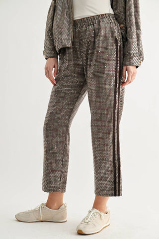 2877 Catelyn Sequin Plaid Pull-On Ankle Pants