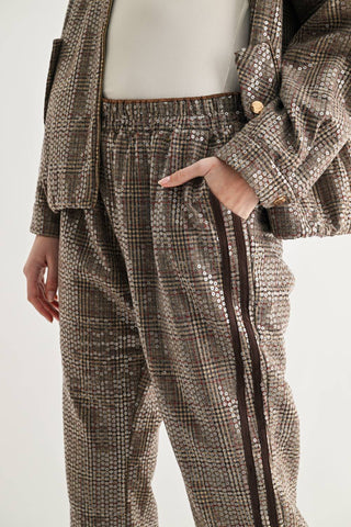 2877 Catelyn Sequin Plaid Pull-On Ankle Pants