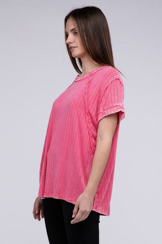 Ribbed Raglan Dolman Sleeve Boat-Neck Top - Premium  at Lonnys NY - Just $35! Shop Womens clothing now 